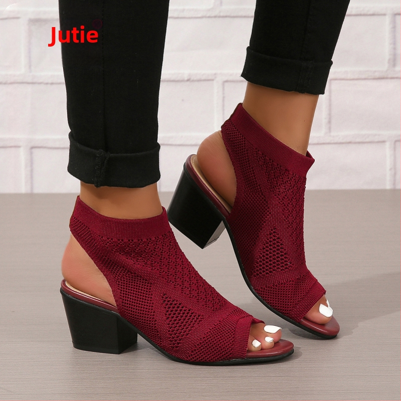 Juhiti Spot Nové európske a americké módne veľké pletené dámske sandále s hrubým podpätkom, export, dámske nazúvacie sandále na vysokom podpätku