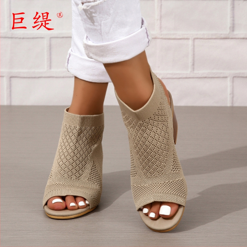 Juhiti Spot Nové európske a americké módne veľké pletené dámske sandále s hrubým podpätkom, export, dámske nazúvacie sandále na vysokom podpätku