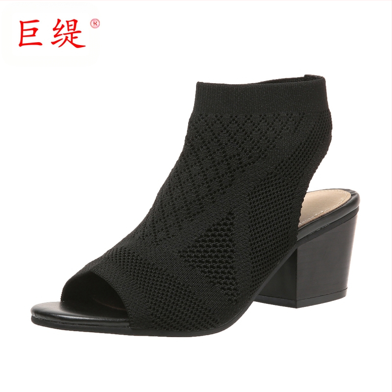 Juhiti Spot Nové európske a americké módne veľké pletené dámske sandále s hrubým podpätkom, export, dámske nazúvacie sandále na vysokom podpätku