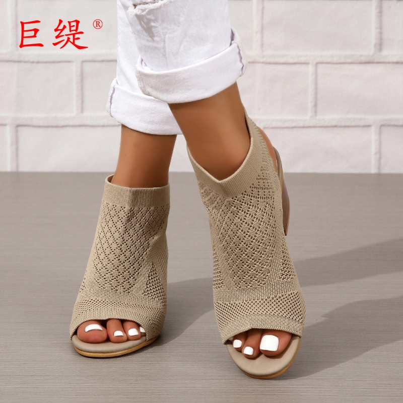 Juhiti Spot Νέα Ευρωπαϊκή και Αμερικανική Μόδα Μεγάλα Πλεκτά Γυναικεία Σανδάλια με Χοντρό Τακούνι Export Γυναικεία Σανδάλια με Ψηλοτάκουνα Slip-On