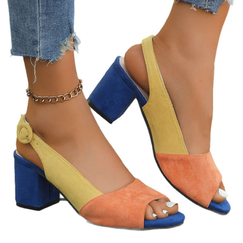 Νέα καλοκαιρινά γυναικεία ψηλοτάκουνα σανδάλια εξωτερικού εμπορίου για μεγάλα μεγέθη 2025, σε ευρωπαϊκό και αμερικανικό στιλ, με τετράγωνο τακούνι και χοντρό τακούνι, με στρογγυλή μύτη