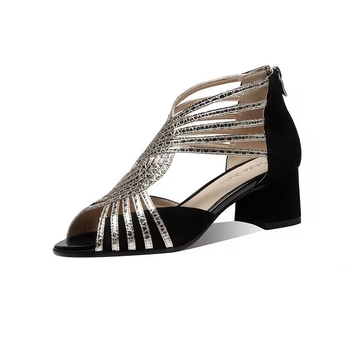 2025 Άνοιξη και Καλοκαίρι Νέα Ρωμαϊκά Σανδάλια Εξωτερικού Εμπορίου Μαύρα Επίπεδα Γυναικεία Παπούτσια με Ανοιχτό Τακούνι και Υφασμάτινο Κοίλο Υφασμάτινο Παπούτσι Διασυνοριακό Εμπόριο