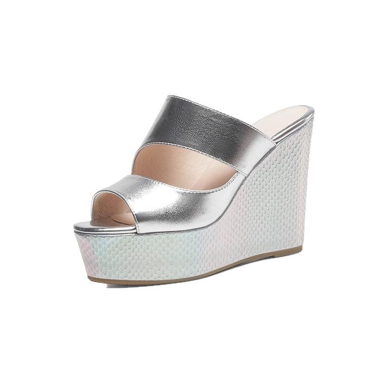 Pārrobežu vasaras jaunas, zivs mutes, biezas zoles ķīļveida sandales, augstpapēžu čības, modernas zelta un sudraba sandales vairumtirdzniecībā