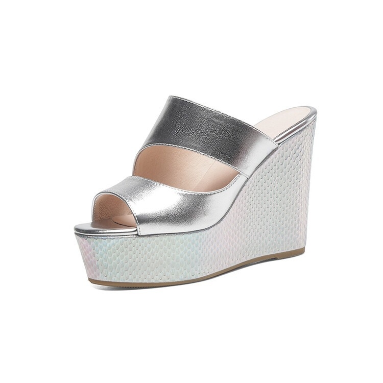Pārrobežu vasaras jaunas, zivs mutes, biezas zoles ķīļveida sandales, augstpapēžu čības, modernas zelta un sudraba sandales vairumtirdzniecībā