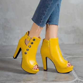 Παπούτσια εξωτερικού εμπορίου μεγάλων μεγεθών 40-50 με μεταλλικά πριτσίνια, ψηλά σανδάλια με ρωμαϊκά peep toe, χοντρά ψηλοτάκουνα με φερμουάρ