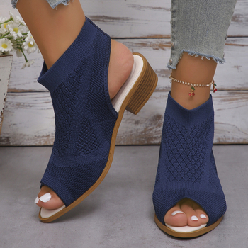 Užsienio prekybai skirtos naujos aukštakulnės basutės, europietiškos ir amerikietiškos mados megztos tuščiavidurės storakulnės aukštakulnės moteriškos basutės. Sandėlyje.