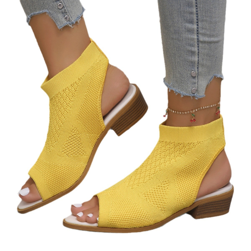 Užsienio prekybai skirtos naujos aukštakulnės basutės, europietiškos ir amerikietiškos mados megztos tuščiavidurės storakulnės aukštakulnės moteriškos basutės. Sandėlyje.