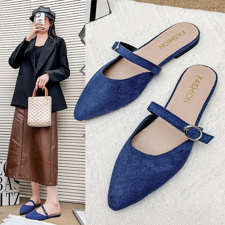 Határokon átnyúló női cipők 2025 tavaszi új stílusú baotou félpapucs női hegyes, lapos talpú ruha lusta sarkú muller cipő