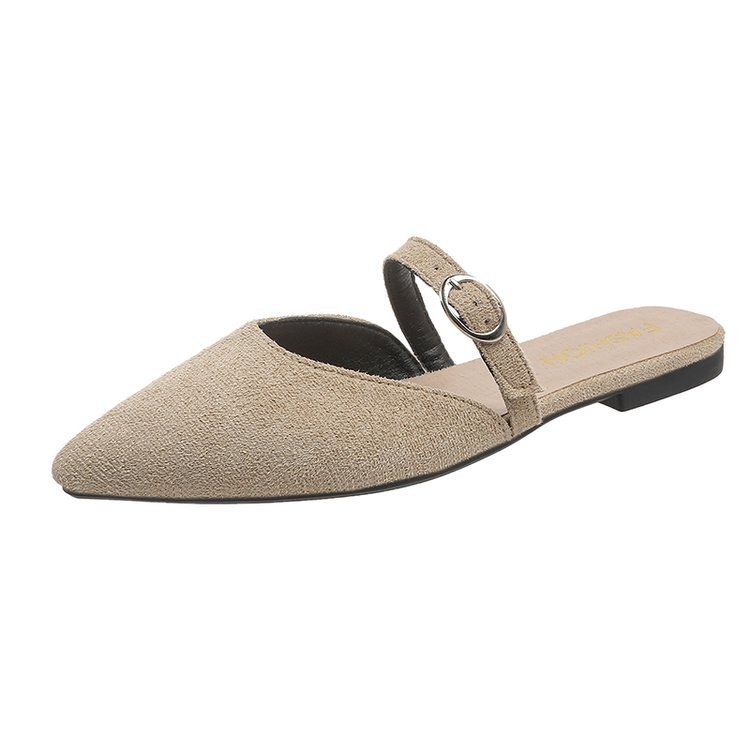Határokon átnyúló női cipők 2025 tavaszi új stílusú baotou félpapucs női hegyes, lapos talpú ruha lusta sarkú muller cipő
