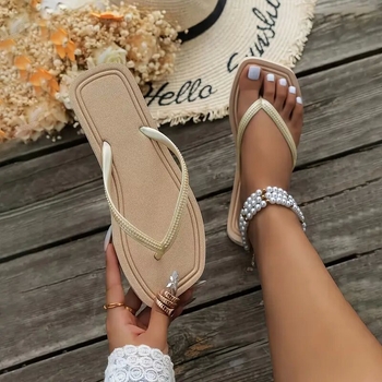 Sandale de plajă cu diamante și culoare solidă pentru femei, vară, sandale plate pentru fete, cu cleme, pentru exterior, la malul mării