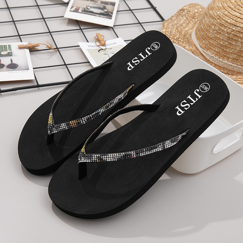 Sandale de plajă cu diamante și culoare solidă pentru femei, vară, sandale plate pentru fete, cu cleme, pentru exterior, la malul mării