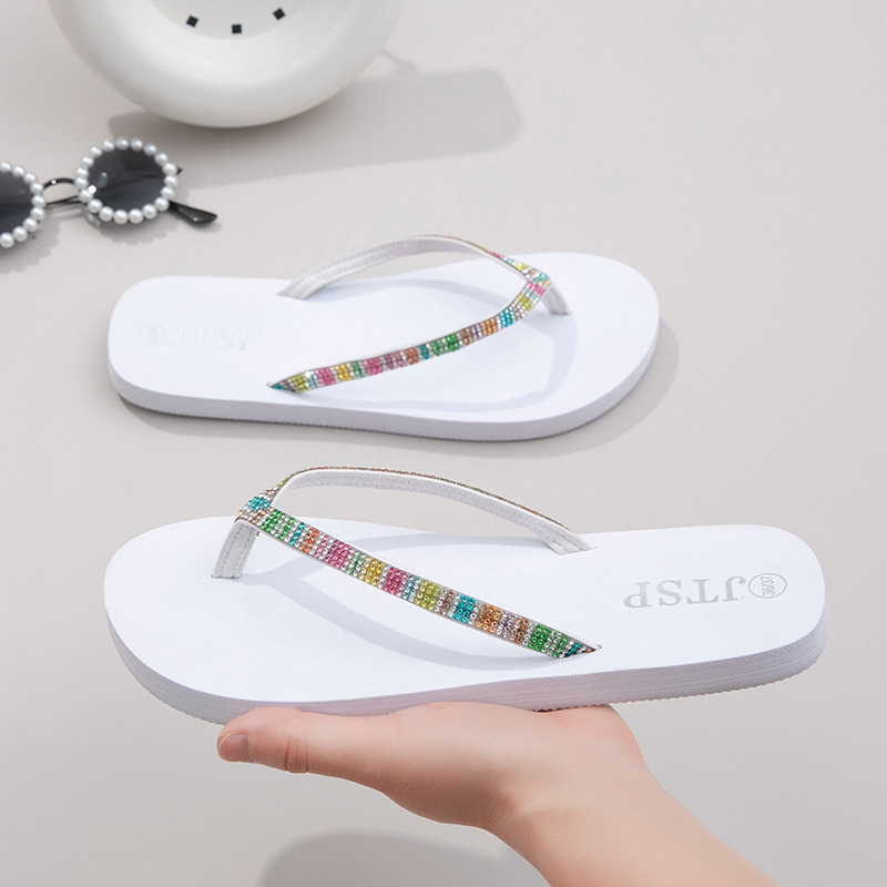 Sandale de plajă cu diamante și culoare solidă pentru femei, vară, sandale plate pentru fete, cu cleme, pentru exterior, la malul mării