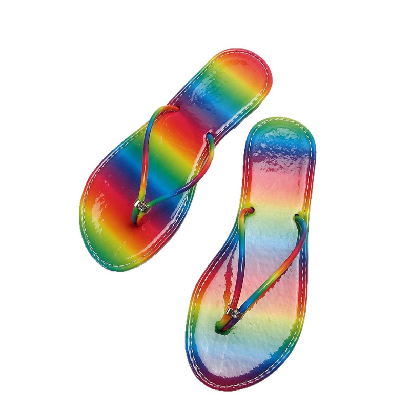 Sandale și papuci transfrontaliere plus size curcubeu pentru femei 2025 vara nouă plat ușoare la modă casual cu vârful închis papuci de plajă