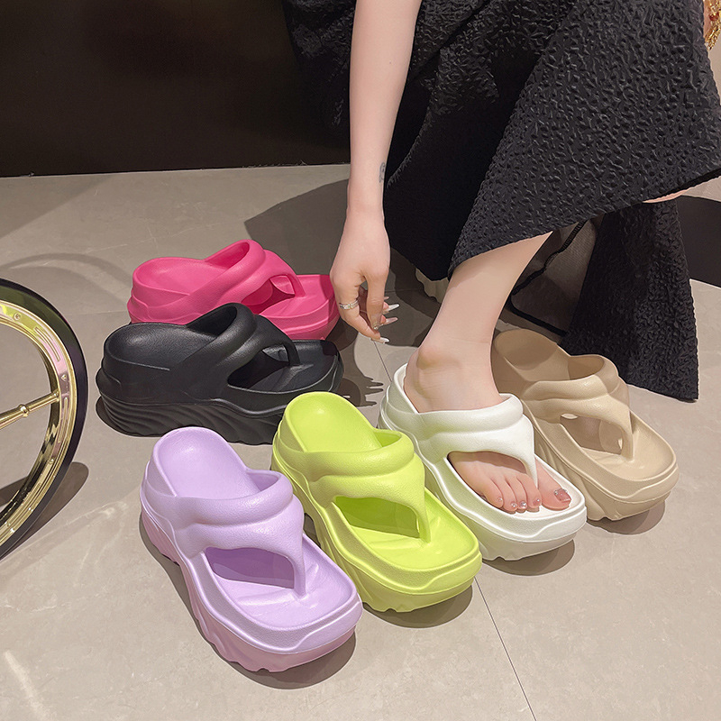 Pietryčių Azijos tarpvalstybinės storapadės 8 cm šlepetės moterims, skirtos vasaros viršutinei daliai, naujos mados paplūdimio moteriški aukštakulniai, minkšti Eva padai