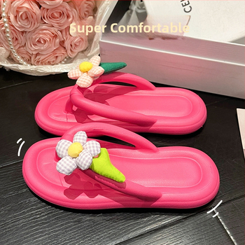 Papuci de plajă cu flori drăguțe, papuci de vară pentru femei, papuci groși de plajă, stil Instagram, la modă, antiderapanți, cu clips, drăguț, model floral, model de vară