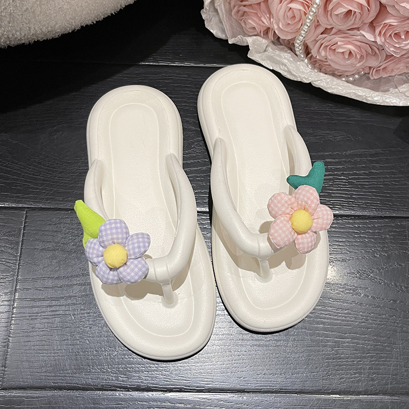 Papuci de plajă cu flori drăguțe, papuci de vară pentru femei, papuci groși de plajă, stil Instagram, la modă, antiderapanți, cu clips, drăguț, model floral, model de vară