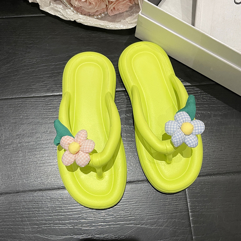 Papuci de plajă cu flori drăguțe, papuci de vară pentru femei, papuci groși de plajă, stil Instagram, la modă, antiderapanți, cu clips, drăguț, model floral, model de vară