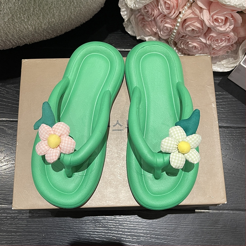 Papuci de plajă cu flori drăguțe, papuci de vară pentru femei, papuci groși de plajă, stil Instagram, la modă, antiderapanți, cu clips, drăguț, model floral, model de vară