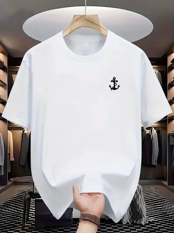 Cezhraničné európske a americké pánske trendy ležérne módne nové letné okrúhle výstrihové tričko s krátkym rukávom a potlačou, bavlnený top