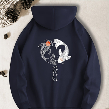 Мъжки суитшърти с щампа на риба и джоб с кенгуру, ежедневни суитшърти с дълъг ръкав, пуловери и суитшърти, есен/зима