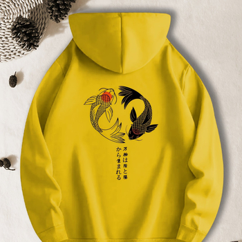 Мъжки суитшърти с щампа на риба и джоб с кенгуру, ежедневни суитшърти с дълъг ръкав, пуловери и суитшърти, есен/зима