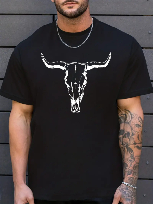 Férfi alkalmi bikakoponya mintás póló - kényelmes poliészter, kerek nyakú