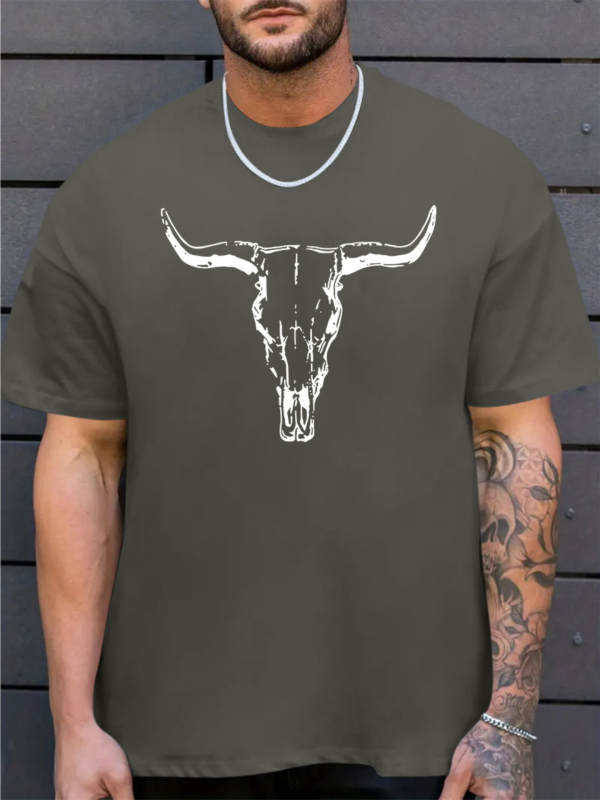 Férfi alkalmi bikakoponya mintás póló - kényelmes poliészter, kerek nyakú
