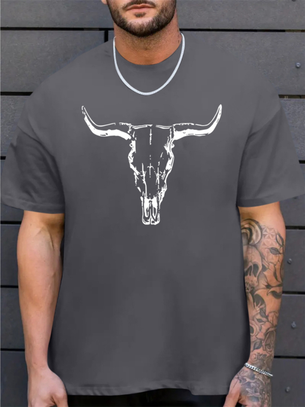 Férfi alkalmi bikakoponya mintás póló - kényelmes poliészter, kerek nyakú