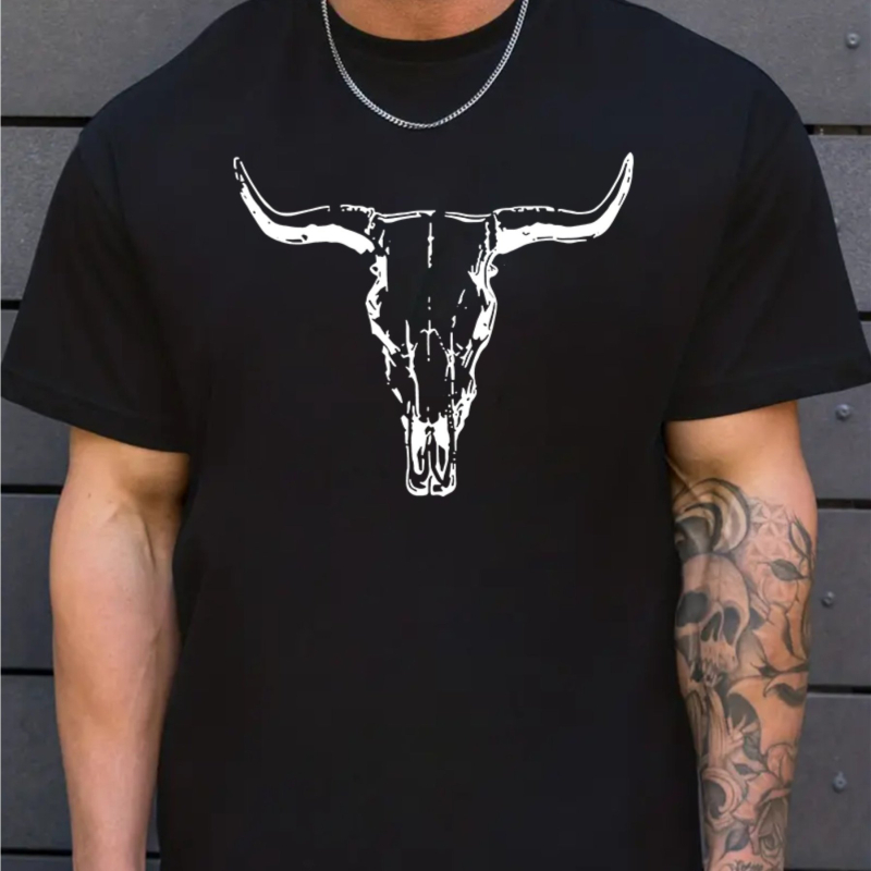 Férfi alkalmi bikakoponya mintás póló - kényelmes poliészter, kerek nyakú