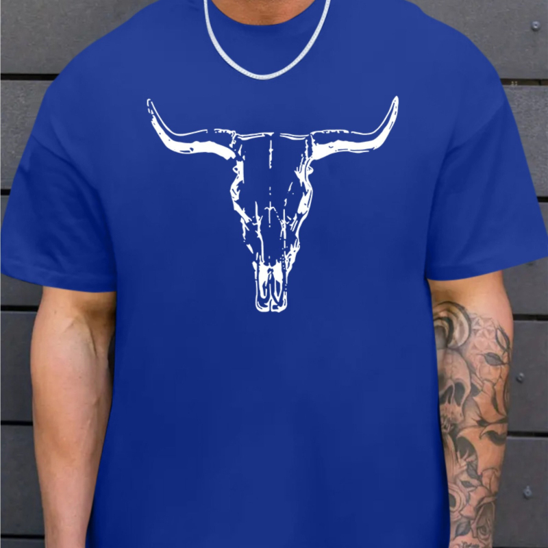 Férfi alkalmi bikakoponya mintás póló - kényelmes poliészter, kerek nyakú