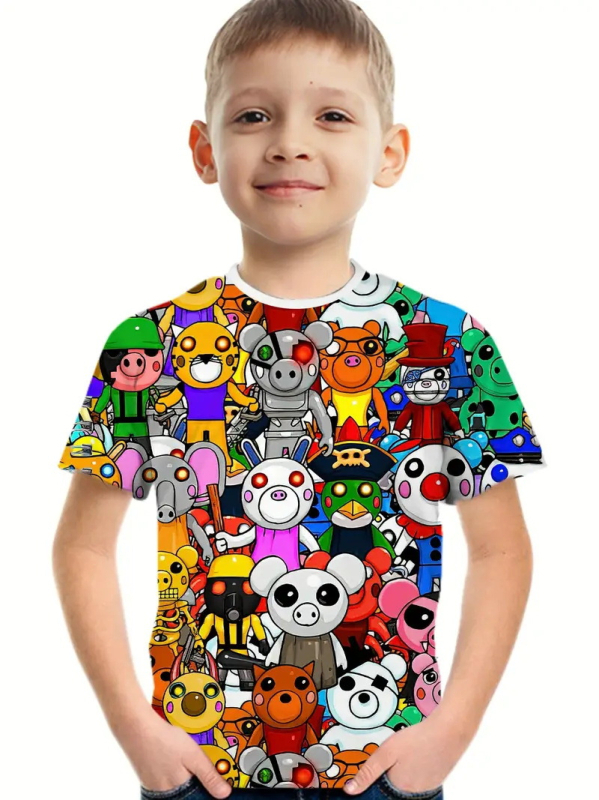 Poiste lühikeste varrukatega T-särk 2024. aasta uus anime stiil. Suvised laste riided, pluusid, laste suvised riided. Poiste T-särk RA1.