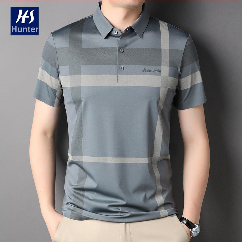 Hunterson Men`s 2023 Summer New Traceless Short Sleeve T-shirt Men`s Lapel Business Casual Tata Polo Shirt