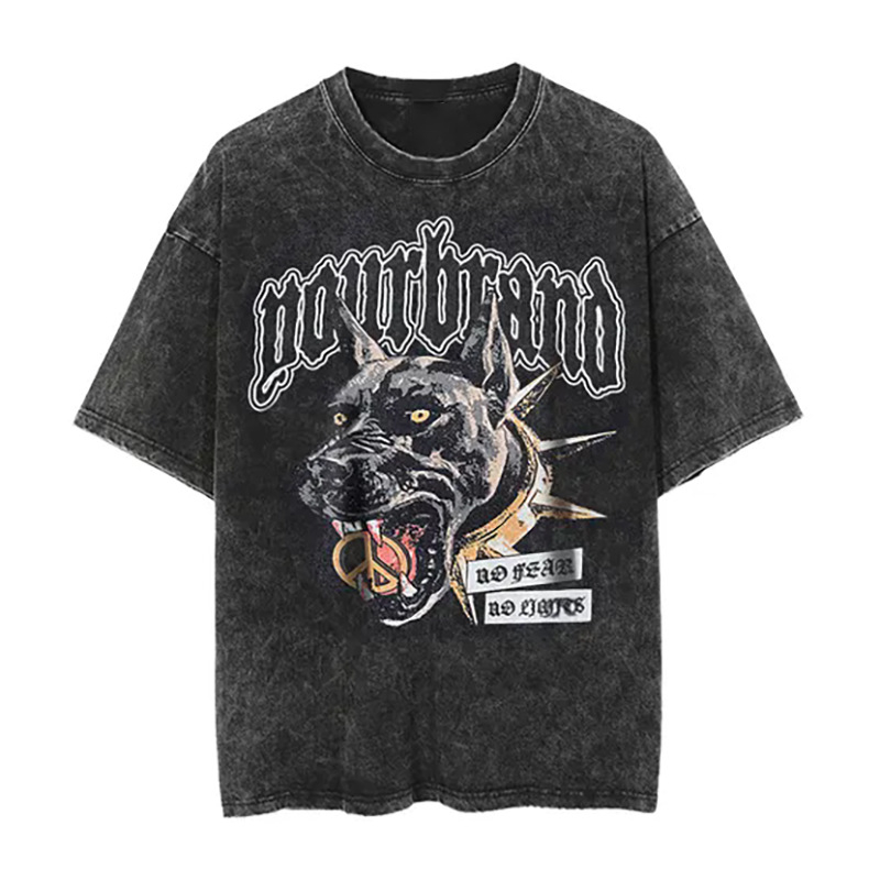 Pekný vlčí pes Doberman španiel Európske a americké módne voľné nadrozmerné pánske a dámske tričko s krátkym rukávom, oprané a striekané