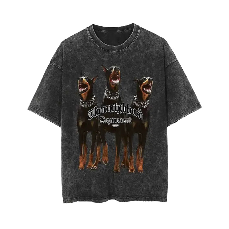 Pekný vlčí pes Doberman španiel Európske a americké módne voľné nadrozmerné pánske a dámske tričko s krátkym rukávom, oprané a striekané