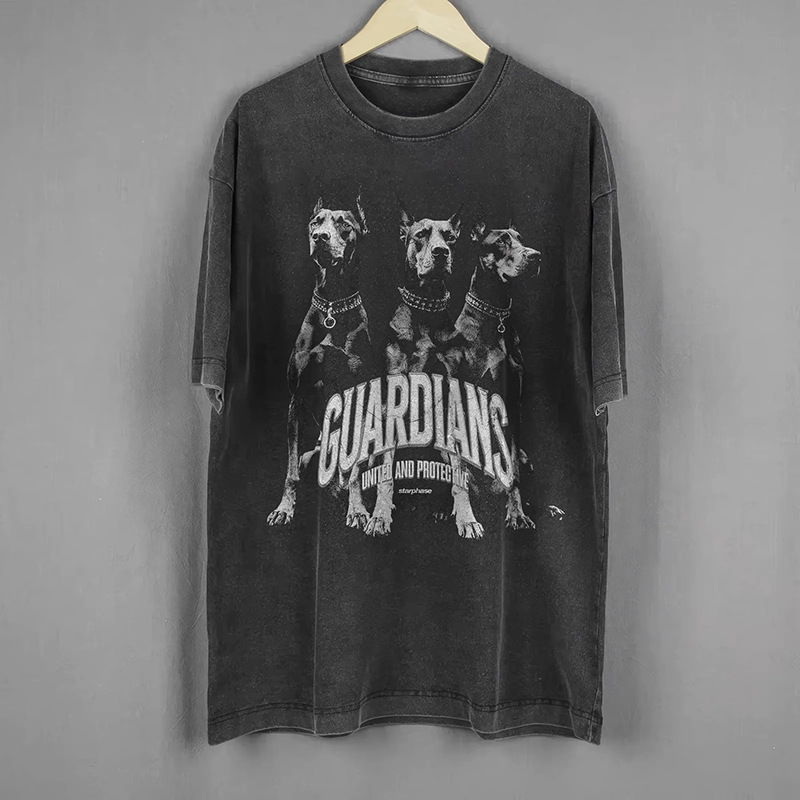 Pekný vlčí pes Doberman španiel Európske a americké módne voľné nadrozmerné pánske a dámske tričko s krátkym rukávom, oprané a striekané