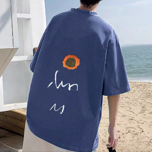 Tricou bărbătesc, vară lejeră, albastru Klein, bumbac gros, design Sense Niche, marcă la modă, mărime plus, stil Hong Kong, mânecă scurtă pentru bărbați