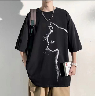 Tricou bărbătesc, vară lejeră, albastru Klein, bumbac gros, design Sense Niche, marcă la modă, mărime plus, stil Hong Kong, mânecă scurtă pentru bărbați