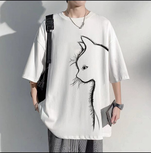 Tricou bărbătesc, vară lejeră, albastru Klein, bumbac gros, design Sense Niche, marcă la modă, mărime plus, stil Hong Kong, mânecă scurtă pentru bărbați