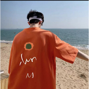 Tricou bărbătesc, vară lejeră, albastru Klein, bumbac gros, design Sense Niche, marcă la modă, mărime plus, stil Hong Kong, mânecă scurtă pentru bărbați