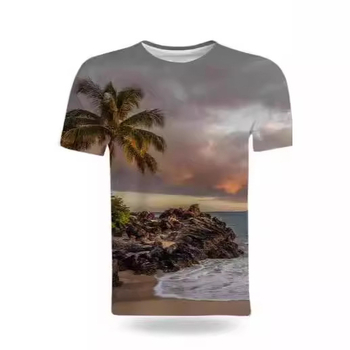 Tricou de vară la modă cu peisaje naturale de pe litoral, imprimat 3D, pentru bărbați, tricou casual și interesant cu mânecă scurtă