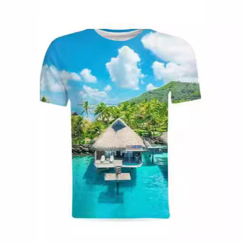 Tricou de vară la modă cu peisaje naturale de pe litoral, imprimat 3D, pentru bărbați, tricou casual și interesant cu mânecă scurtă
