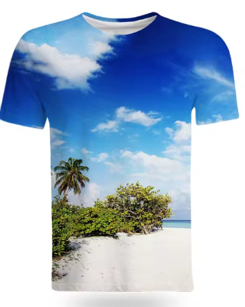 Tricou de vară la modă cu peisaje naturale de pe litoral, imprimat 3D, pentru bărbați, tricou casual și interesant cu mânecă scurtă