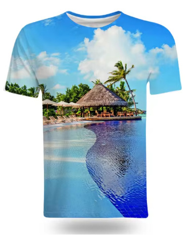 Tricou de vară la modă cu peisaje naturale de pe litoral, imprimat 3D, pentru bărbați, tricou casual și interesant cu mânecă scurtă