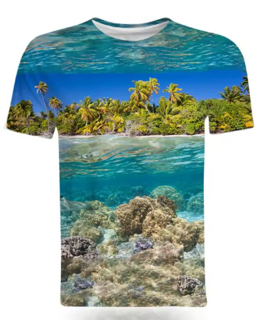 Tricou de vară la modă cu peisaje naturale de pe litoral, imprimat 3D, pentru bărbați, tricou casual și interesant cu mânecă scurtă