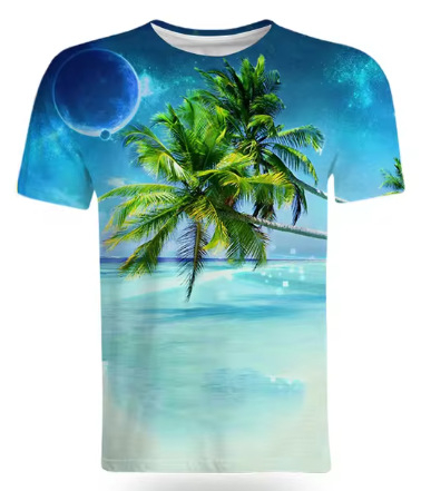 Tricou de vară la modă cu peisaje naturale de pe litoral, imprimat 3D, pentru bărbați, tricou casual și interesant cu mânecă scurtă