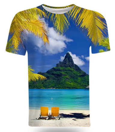 Tricou de vară la modă cu peisaje naturale de pe litoral, imprimat 3D, pentru bărbați, tricou casual și interesant cu mânecă scurtă