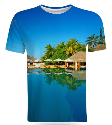 Tricou de vară la modă cu peisaje naturale de pe litoral, imprimat 3D, pentru bărbați, tricou casual și interesant cu mânecă scurtă