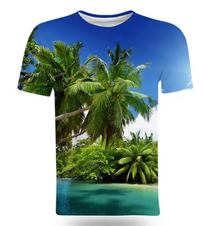 Tricou de vară la modă cu peisaje naturale de pe litoral, imprimat 3D, pentru bărbați, tricou casual și interesant cu mânecă scurtă