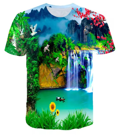 Tricou de vară la modă cu peisaje naturale de pe litoral, imprimat 3D, pentru bărbați, tricou casual și interesant cu mânecă scurtă