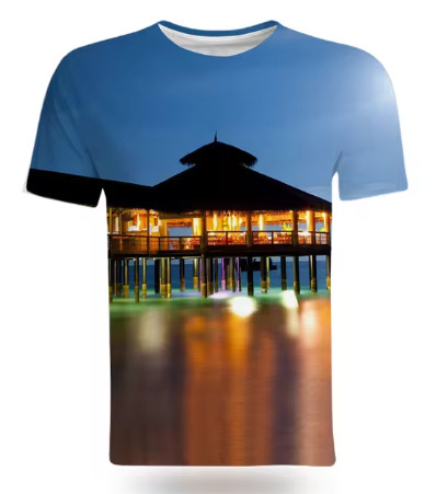 Tricou de vară la modă cu peisaje naturale de pe litoral, imprimat 3D, pentru bărbați, tricou casual și interesant cu mânecă scurtă